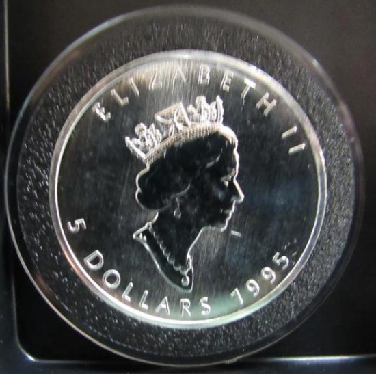 1995 CANADA ELIZABETH II 5 DOLLAR 1 TROY OZ. FINE SILVER