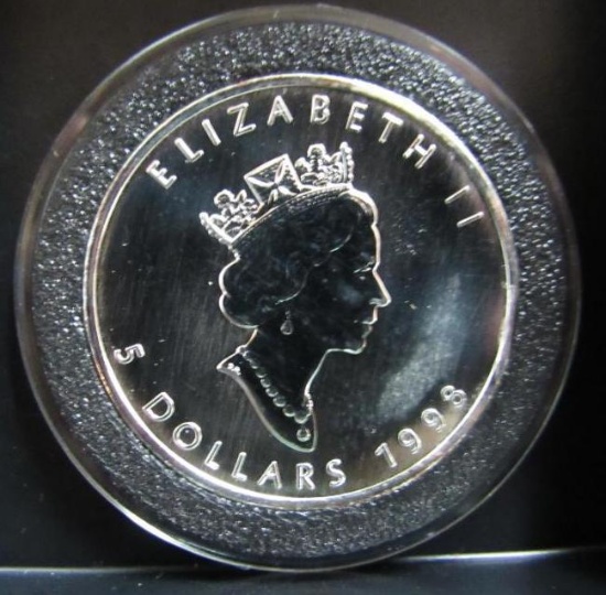 1998 CANADA ELIZABETH II 5 DOLLAR 1 OZ. TROY OZ. FINE SILVER