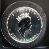 1995 CANADA ELIZABETH II 5 DOLLAR 1 TROY OZ. FINE SILVER