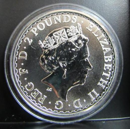 2017 BRITANNIA QUEEN ELIZABETH II 2 POUNDS 1 OZ. FINE SILVER