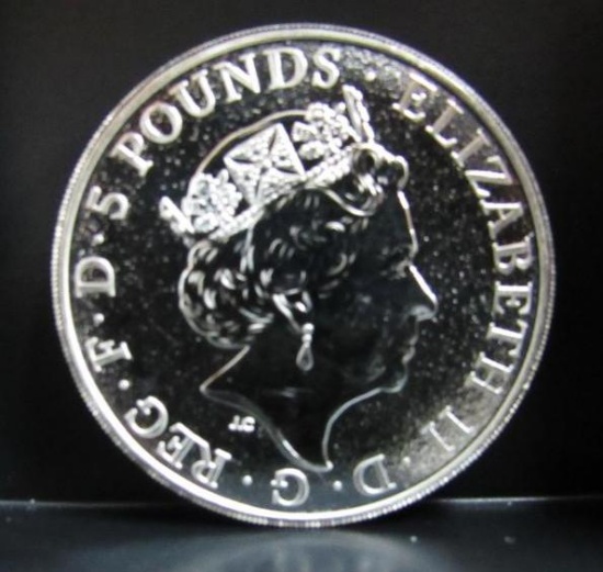 2017 GREAT BRITAIN QUEEN'S BEAST 5 POUNDS 2 OZ. FINE SILVER 999.9 GRIFFIN OF EDWARD III
