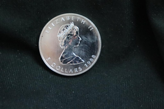1988 Canadian Silver 5 Dollar 1 oz. Silver Coin