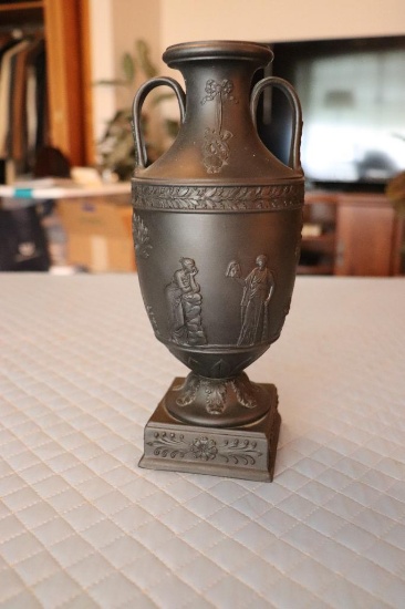 Vintage Wedgwood Black Balsalt Vase with Handles 9 in.