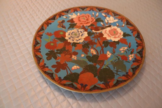Blue Cloisonne Plate 11 inches dia.