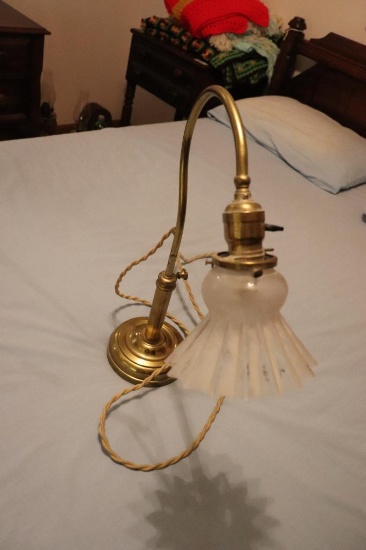 Antique Brass Lamp With Frosted Glass Shade