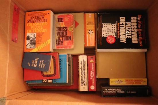 Large collection of books including dictionaries, crosswords and misc.