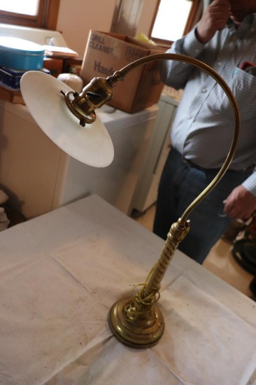 Old Brass desk lamp with frosted glass shade