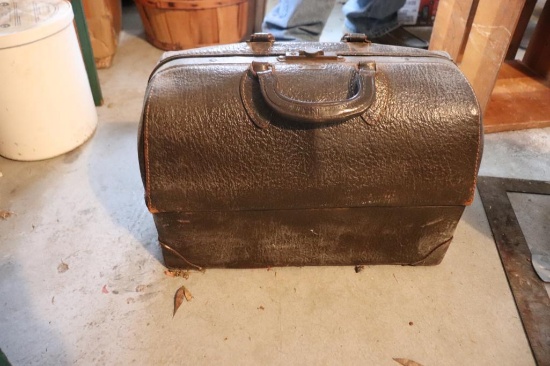 Vintage leather doctors bag with contents