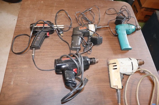 Misc lot of electric drills and soldering iron and electric screwdriver