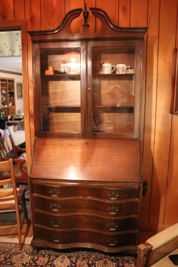 Antique Wooden Desk With Glass Door Book Shelf 84in. Tall X 36in Wide 17in. Deep