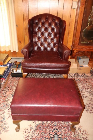 Fairfield Leather Chair and Foot Stool