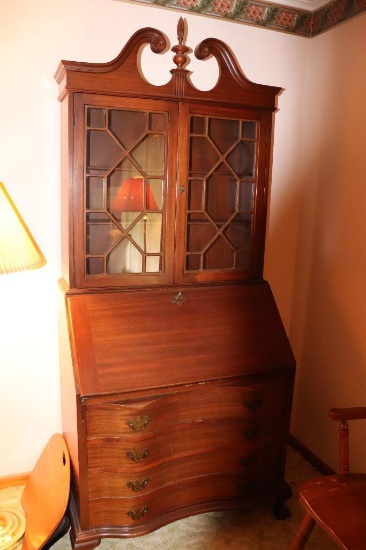 Antique Wooden Desk With Glass Door Book Shelf 84in. Tall X 36in Wide x 17in. Deep