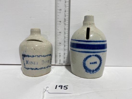 PAIR OF SMALL STONEWARE BANKS