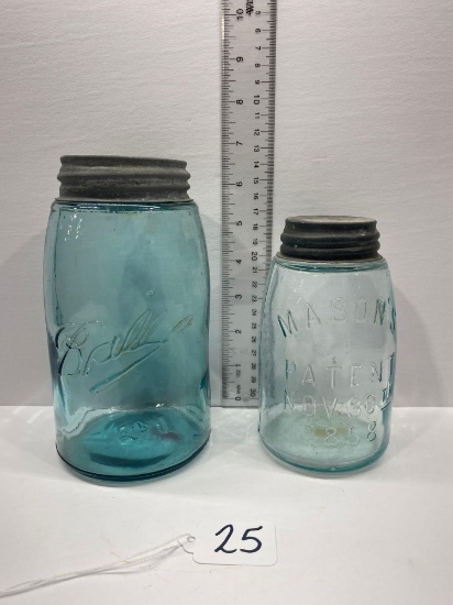 PAIR OF MASON JARS-ONE MARKED 13 ON BOTTOM