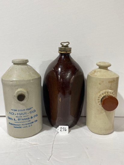 THREE STONEWARE FOOT WARMERS