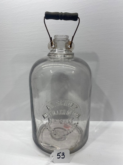A.I. SCHULZ DISTILLER OF PURE WHISKEY-WENTZVILLE, MO GLASS JUG