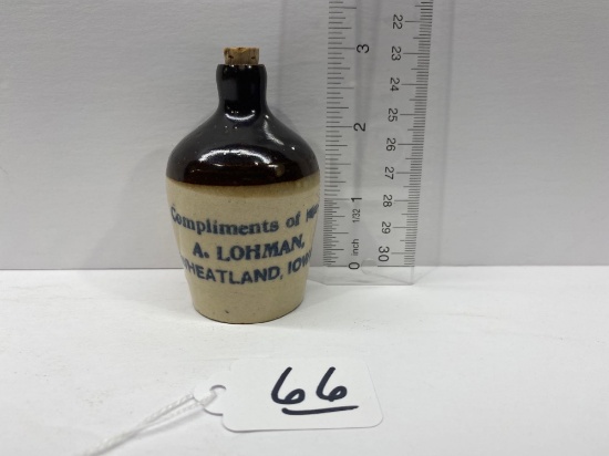 COMPLIMENTS OF A. LOHMAN-WHEATLAND, IA MINI JUG