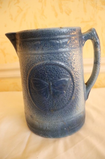 Old 8 in. tall Blue Pottery Pitcher