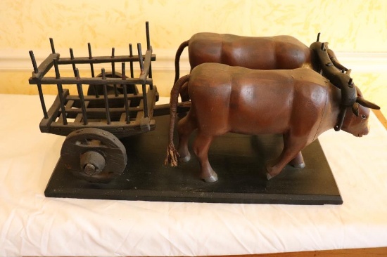 Hand Carved Oxen with Cart