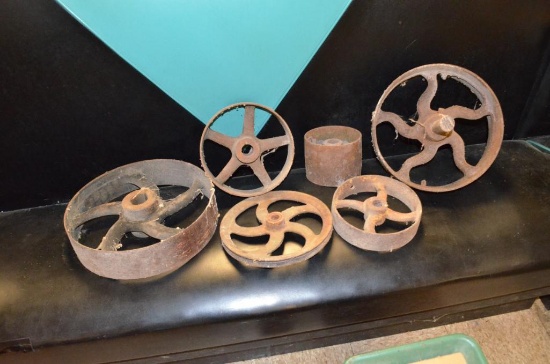 Quantity of Antique Steel Wheels and Fly Wheels in Various Sizes