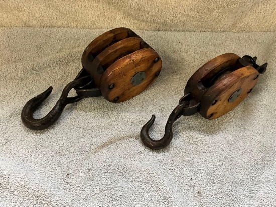 pair of sm. wood barn pullies