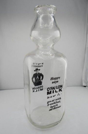 VINTAGE 1 QUART HOPPY'S FAVORITE O'FALLON MILK GLASS MILK BOTTLE