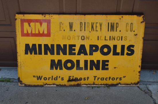 RARE!!! 57 in x 34 in Minneapolis Moline E.W. Birkey Morton, IL. Metal Sign