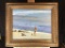 little girl and seagulls on beach signed R. Romeus. Oil Painting on board 23 tall 27 wide