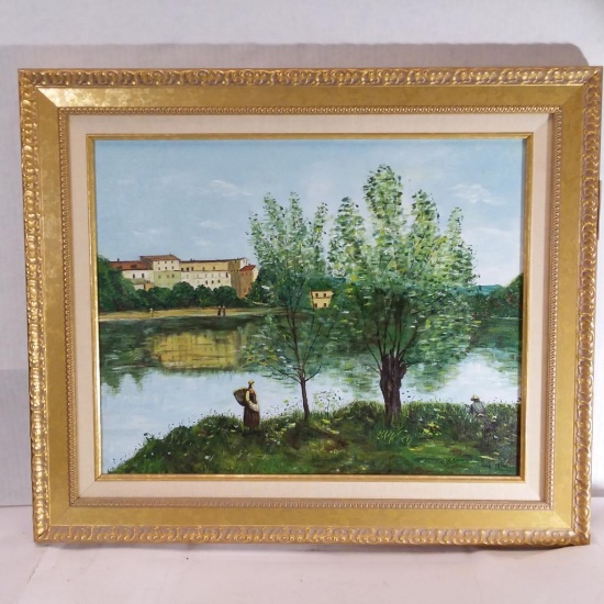 Framed Art "Trees and Pond" by Shake 25" x 22"