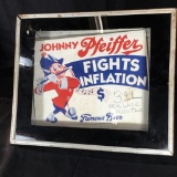 Johnny Pfeiffer Fights Inflation Famous Beer sign, electric shadow box, lights up
