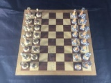 MEdium Chess Board with Wood and metal pieces. Game board and all pieces.