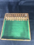 Antique Dice Game. Wooden box with felt interior