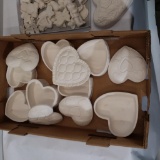 Pottery ceramic pieces to unpainted unfired. Heart boxes, figurines, entire contents of box.