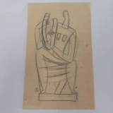 2 sided, Seated woman playing a harp, pencil on paper. Artist presketch. Dated 10/6/47 8 tall 5 wide