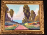 Oil on board, Road to the coast, signed Kyver 15 tall 19 wide