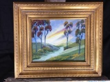 oil painting on canvas, Country brook through tall trees, signed S. Blankenship,