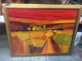 Oil with palate knife carlo lopez warm color palate Signed Carlos Lopez '68