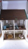 Vintage Doll House with Furniture Grandma on Swing
