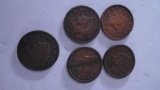 5 One Cent Coins 1831 1835 1843 1845 1853