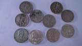 10 Half Dollar Coins 1917 1927 1929 1933 1935 1947 1961 1963 1963 1963