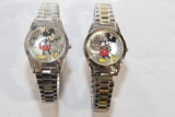 2 Watches Disney Mickey Mouse Both Ticking One Glass Damaged