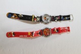 2 Disney Watches Mickey Mouse Both Ticking One Glass Front Damaged