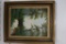 Oil Painting of Small Reflective Pond Surrounded By Trees by N. Cox 32 tall 26 wide