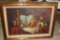 Oil Painting of Violin and Sheet Music on table with Fruit and Wine not signed 46 wide 34 tall