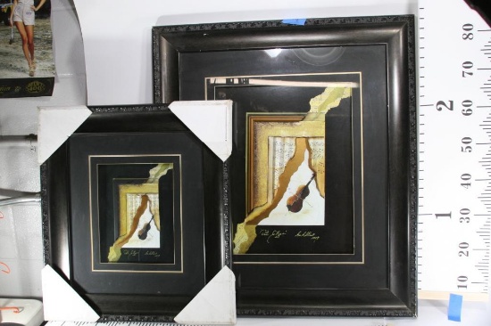 Lot of 3 3D Music Themed Framed Art 34 tall 29 wide and 25 tall 22 wide 30 tall 25 wide dated 1989