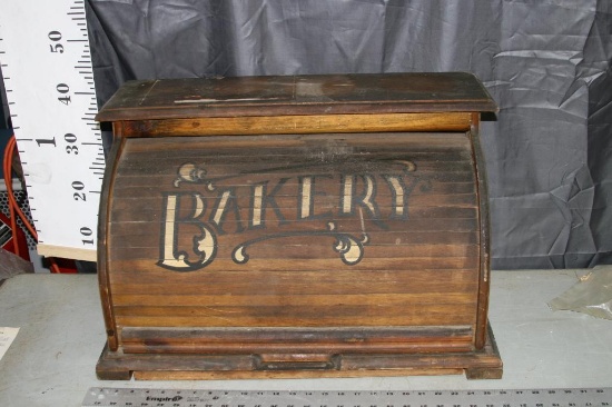 Vintage Wooden Bakery Bread Box with Extendable Cutting Board 26" wide 16" tall 15" deep