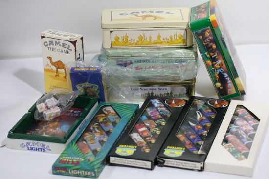 Assorted Camel Collections mini games, lighters, matchstick, cases etc