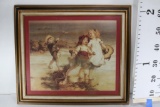 Drawing of Children Playing on Beach by Fred Morgan 28 wide 24 tall