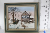 Winter Themed Print of Horse Drawn Sled Passing Vintage Advertisement by C. Carson 27 tall 32 wide