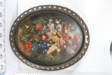 Round Acrylic Painting of Vase Full of Various Flowers 33 tall 26 wide